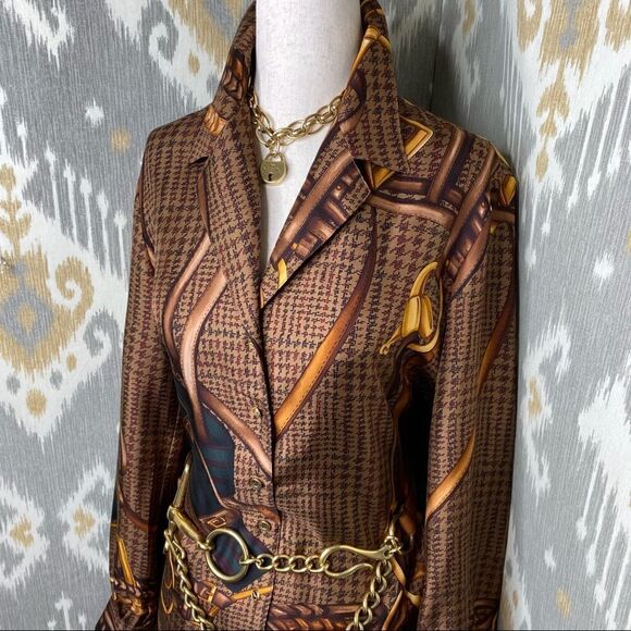 Ralph Lauren Brown Multi Glen Plaid Equestrian Elegance Silk Print Blouse - Picture 6 of 16